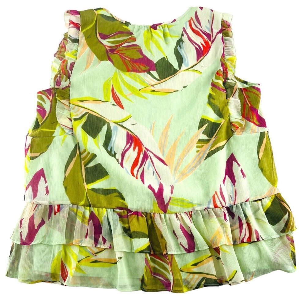 KAARI Blue‎ Womens Shirt Size XL Multicolor Tropical Ruffled Sleeveless Chiffon